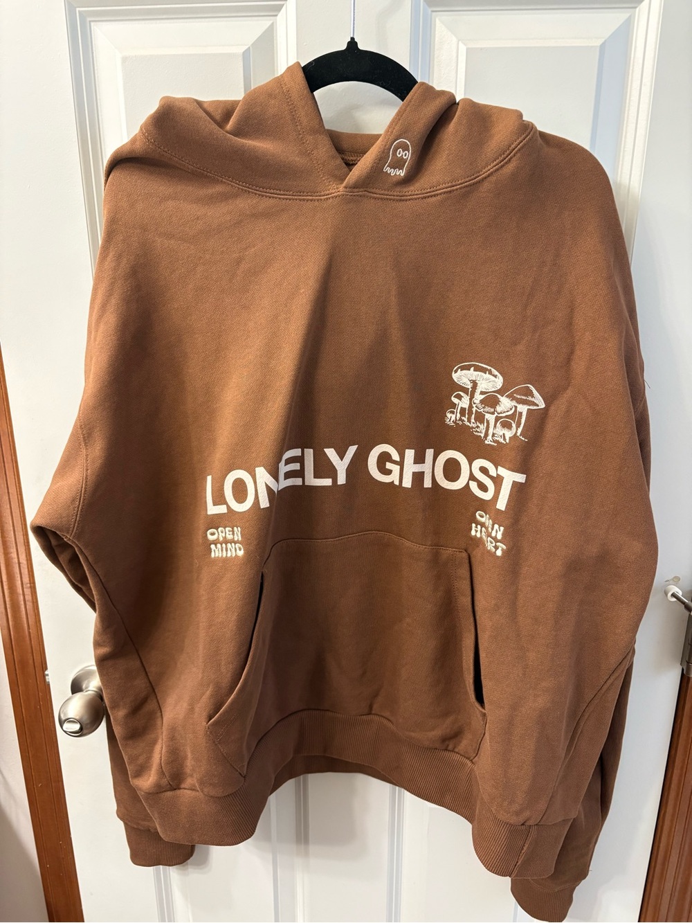 LONELY GHOST Brown Hoodie with cream Graphic